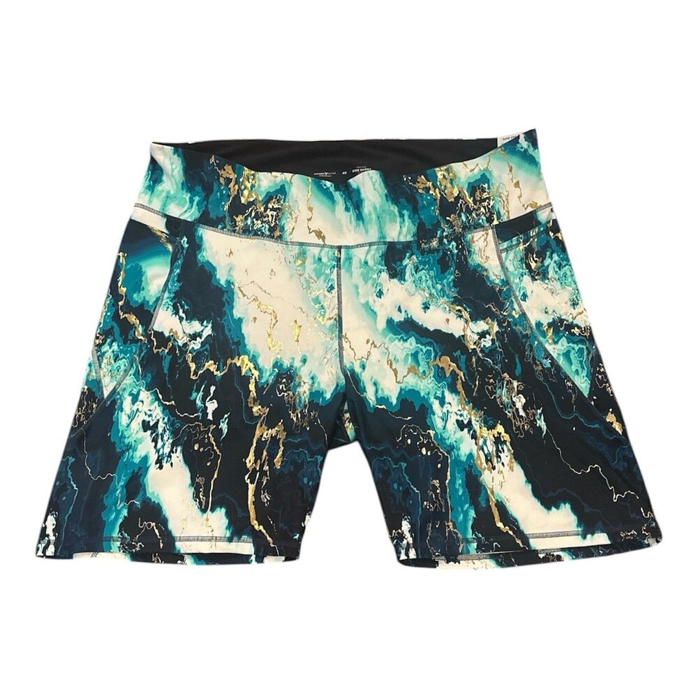 Old Navy Powersoft Blue Green Gold Metallic Marble Athletic Bike Shorts SIZE 4X